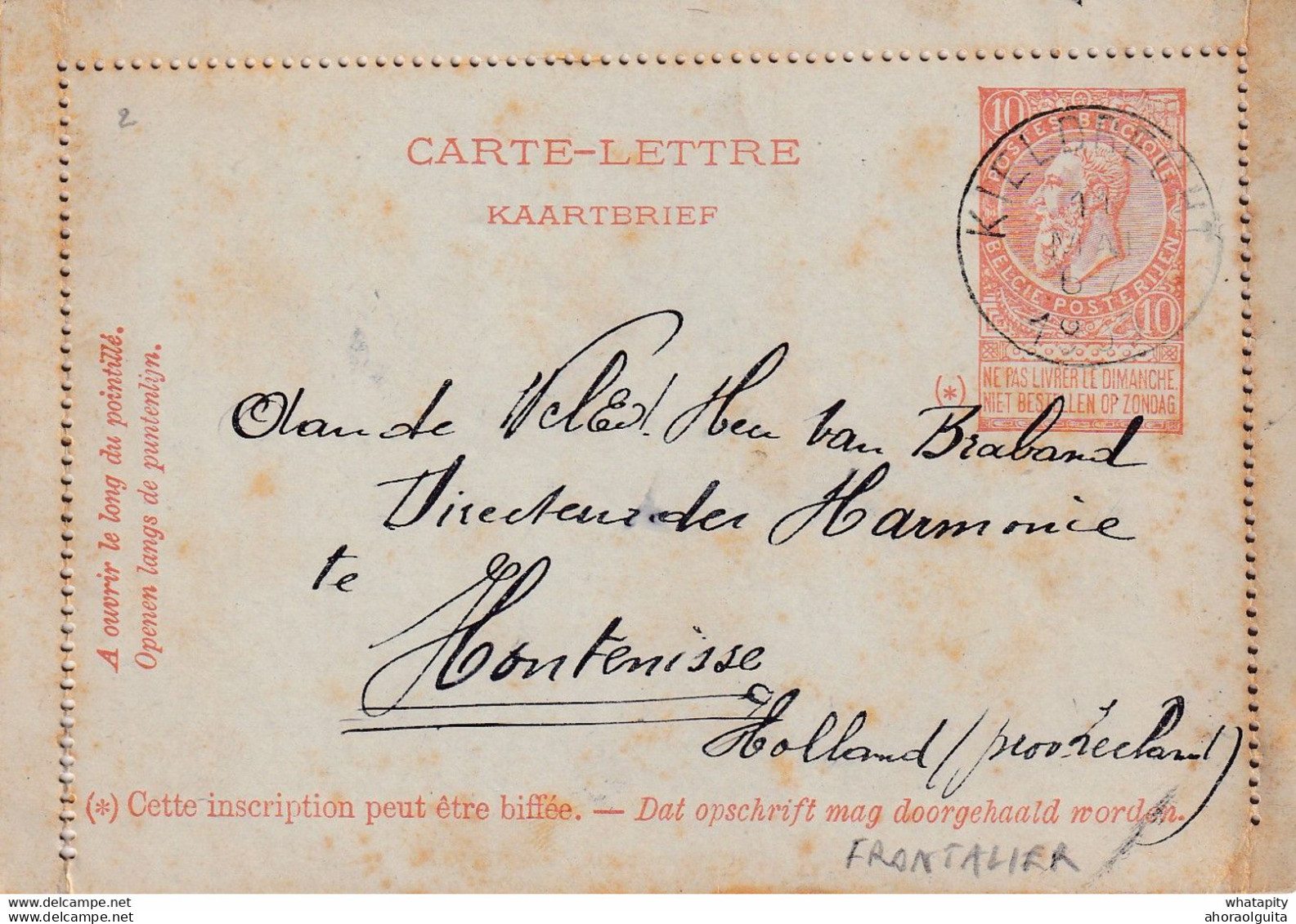 DDX968  -  Carte-Lettre Fine Barbe KIELDRECHT 1900 Vers HONTENISSE Via KLOOSTERZANDE Zeeland  - TARIF FRONTALIER NL - Kartenbriefe