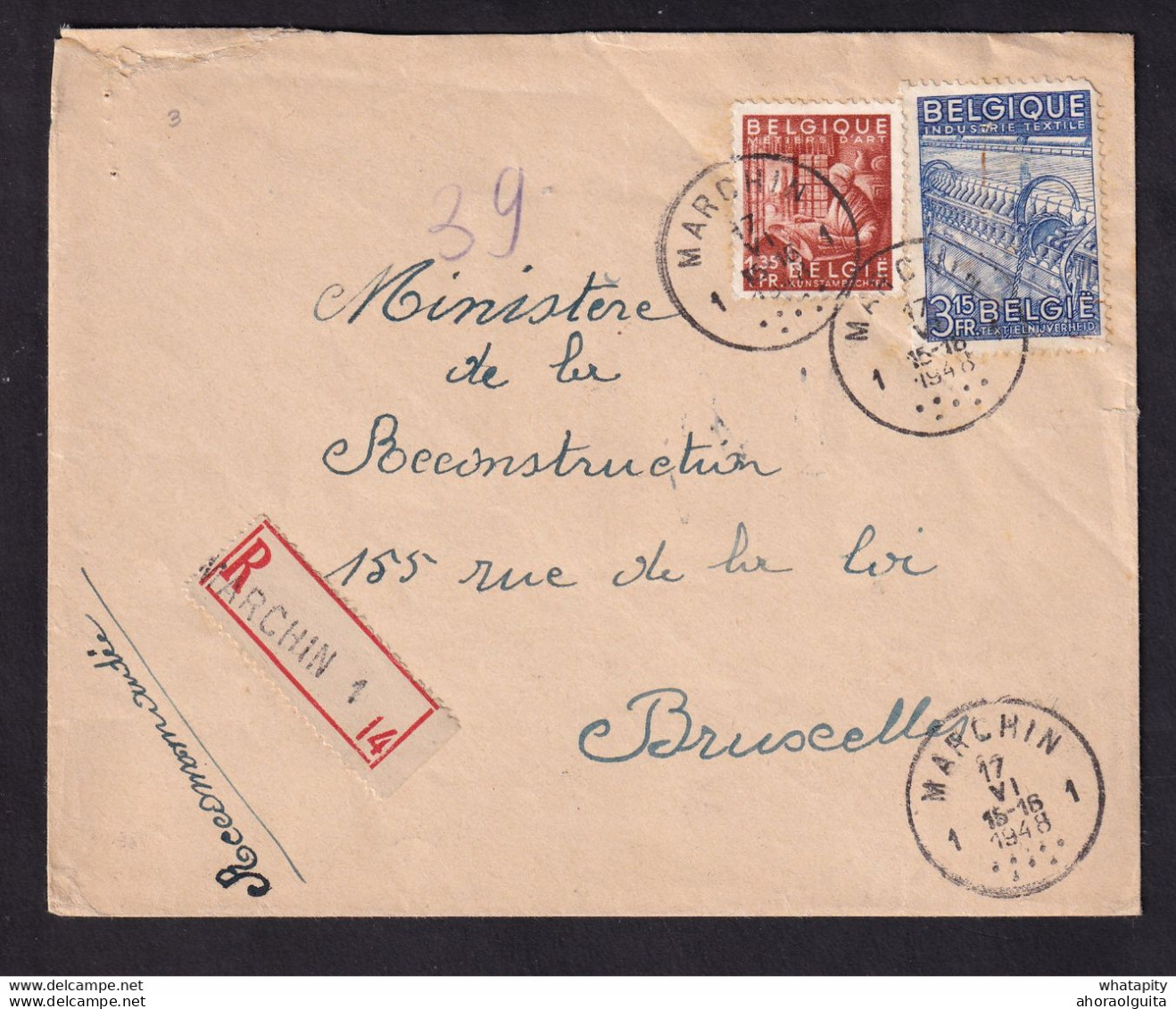 DDBB 782 - Enveloppe Recommandée TP Exportation MARCHIN 1 En 1948 Vers Bruxelles - Expéd. Masson - 1948 Exportation