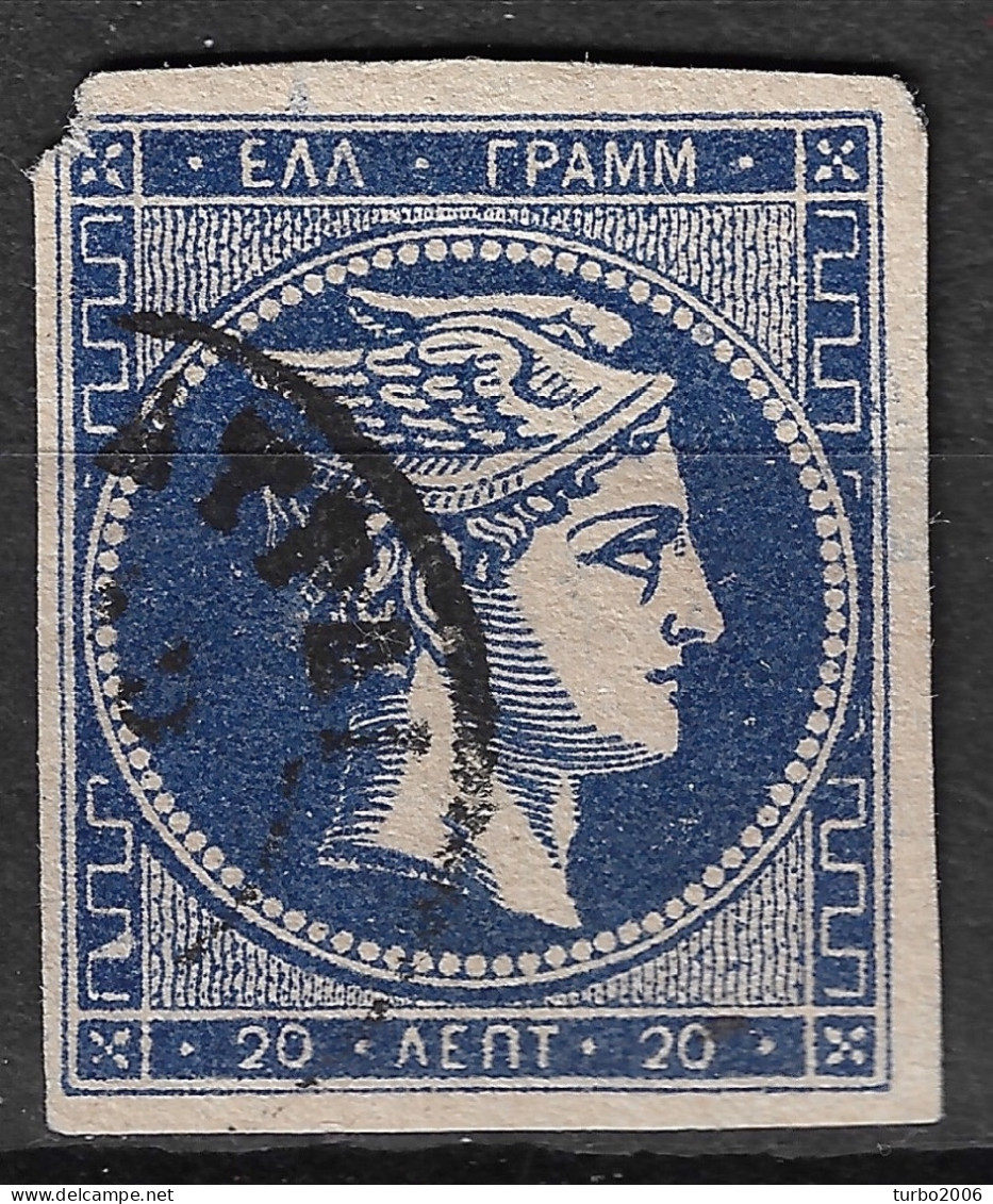 GREECE 1875-80 Large Hermes Head On Cream Paper 20 L Ultramarine Vl. 65 D / H 51 F Nb 0 Inverted - Oblitérés