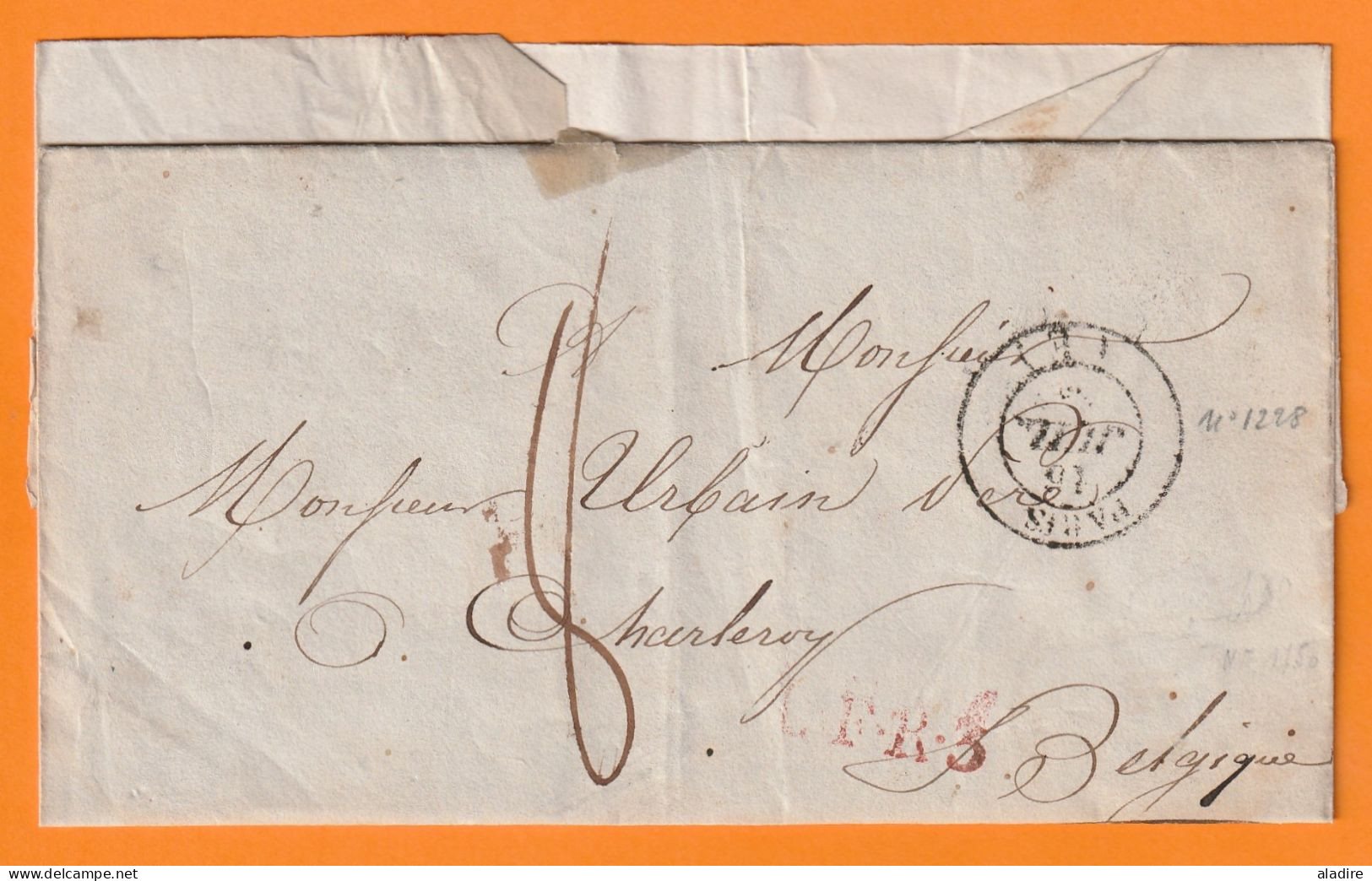 1836 - Enveloppe Pliée De Paris Vers CHARLEROY Charleroi, Belgique - Taxe 8 - LFR3 - Cad Arrivée - 1801-1848: Vorläufer XIX