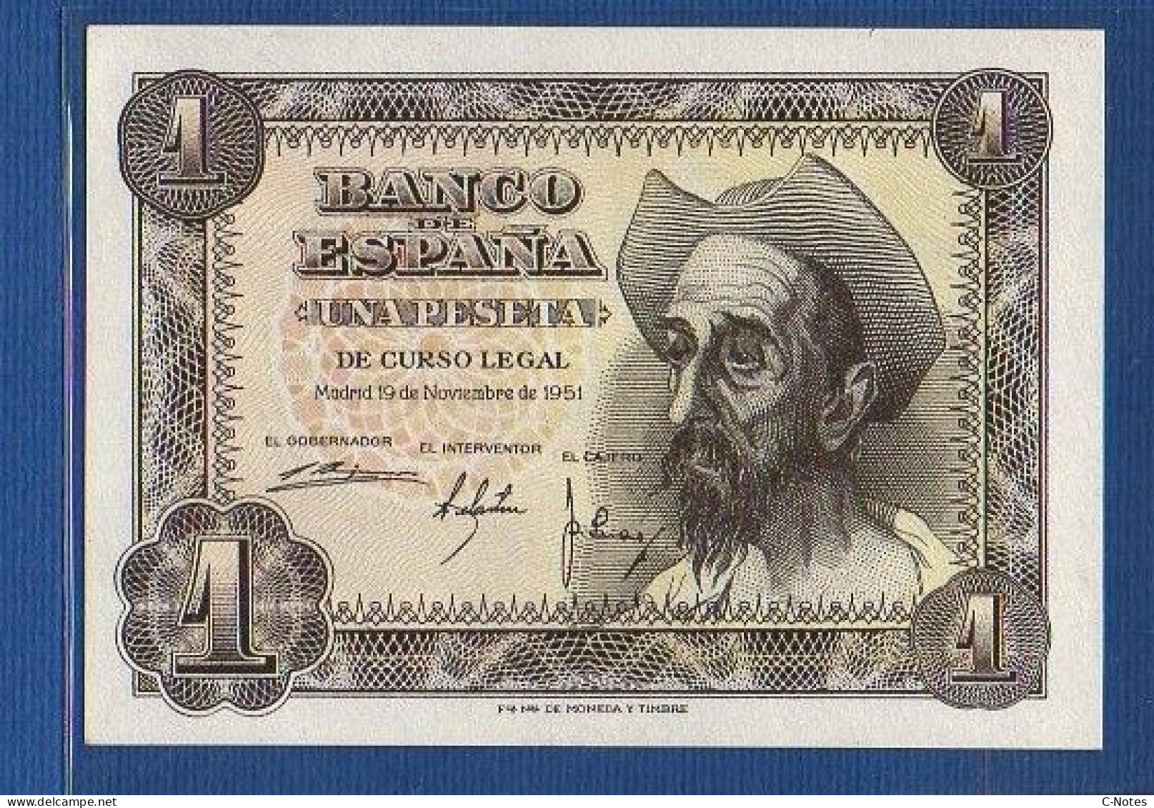 SPAIN - P.139a – 1 Peseta 1951 UNC, S/n C6825496 - 1-2 Pesetas