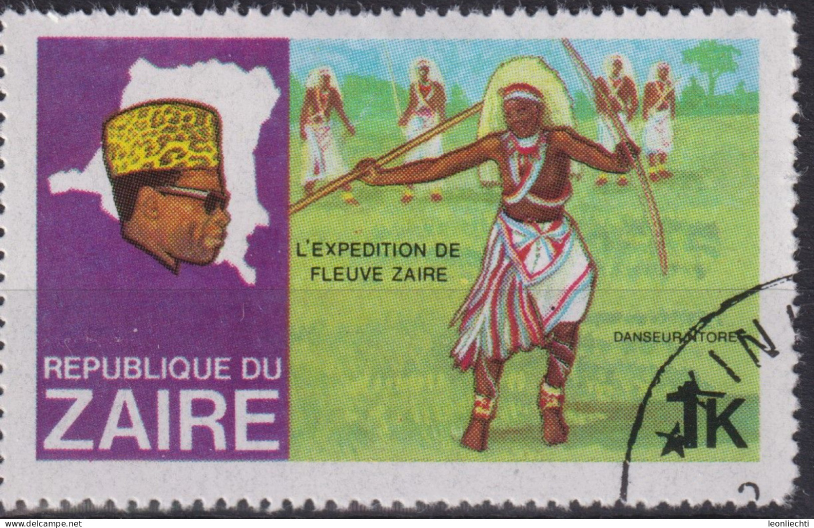 1979 Zaire, Mi:CD 589, Sn:CD 902, Yt:CD 926, Ntore-dancer, Entdeckung Des Flusses Zaire - Oblitérés