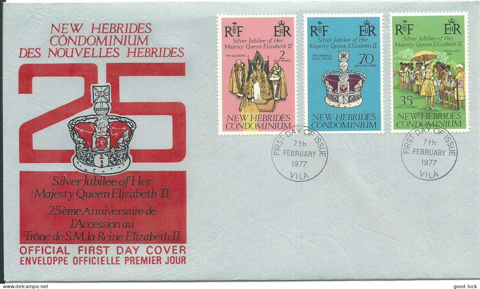 NOUVELLES HEBRIDES 107c SUR 2 PLIS ( LEGENDES FRANCAIS ET ANGLAIS ) DU 25eme JUBILE REINE DE 1977 LETTRE COVER - FDC