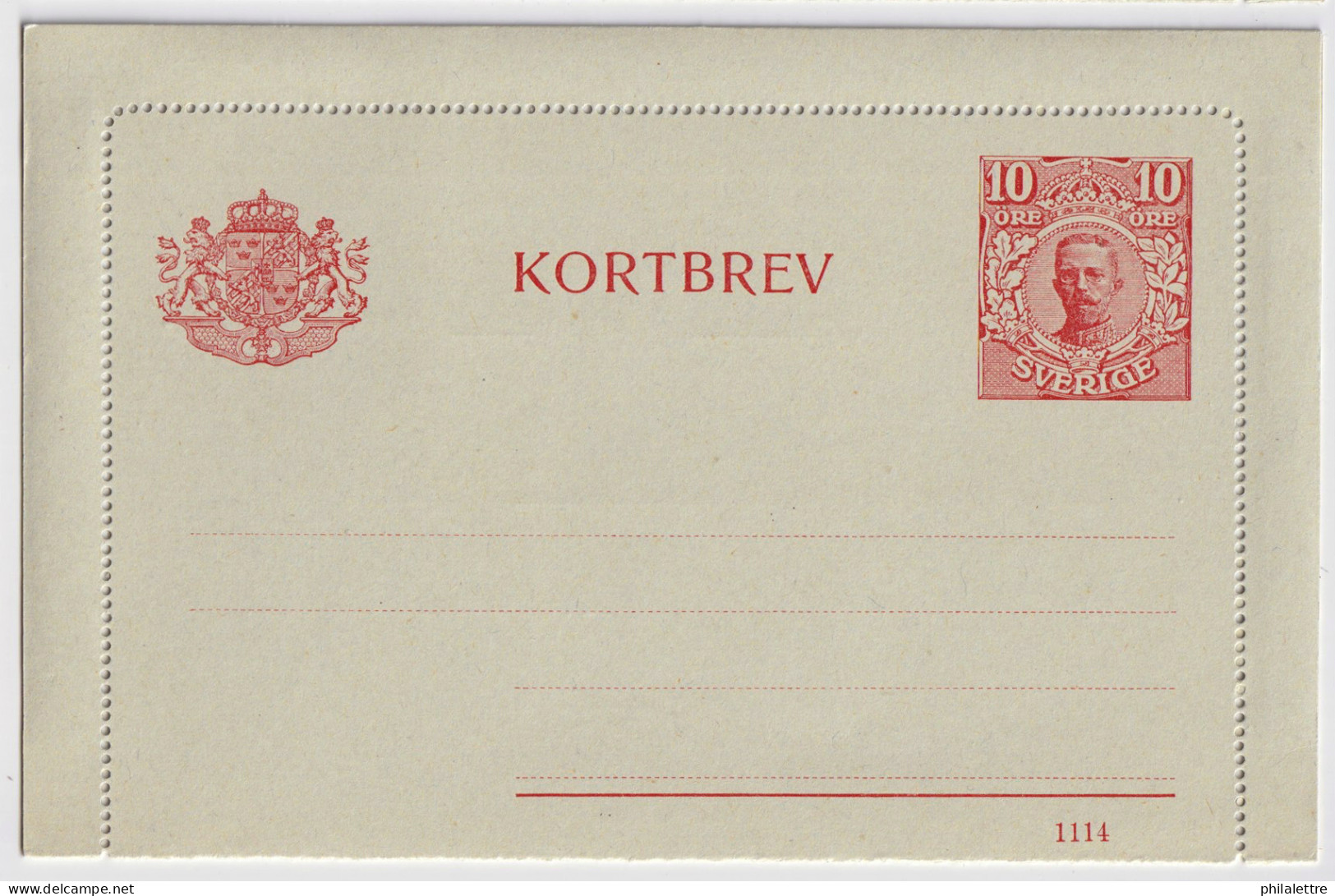 SUÈDE / SWEDEN - 1914 - Letter-Card Mi.K13 10ö Red (d.1114) Unused, Re-Printed Inside - Very Fine - Postal Stationery