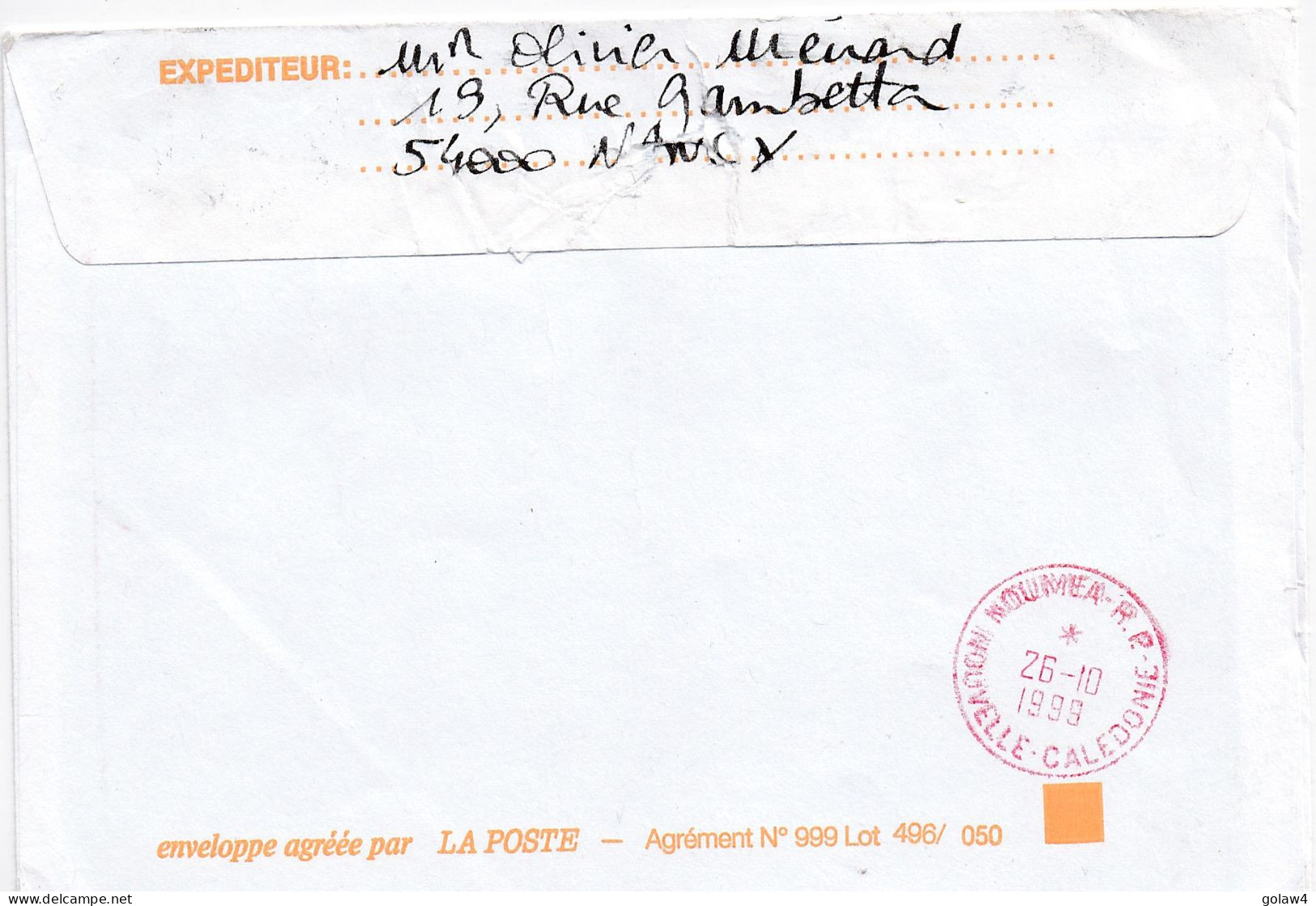 32794# LETTRE Obl VANDOEUVRE MEURTHE MOSELLE 1999 RETOUR ENVOYEUR NOUMEA RP NOUVELLE CALEDONIE ROUGE - Covers & Documents