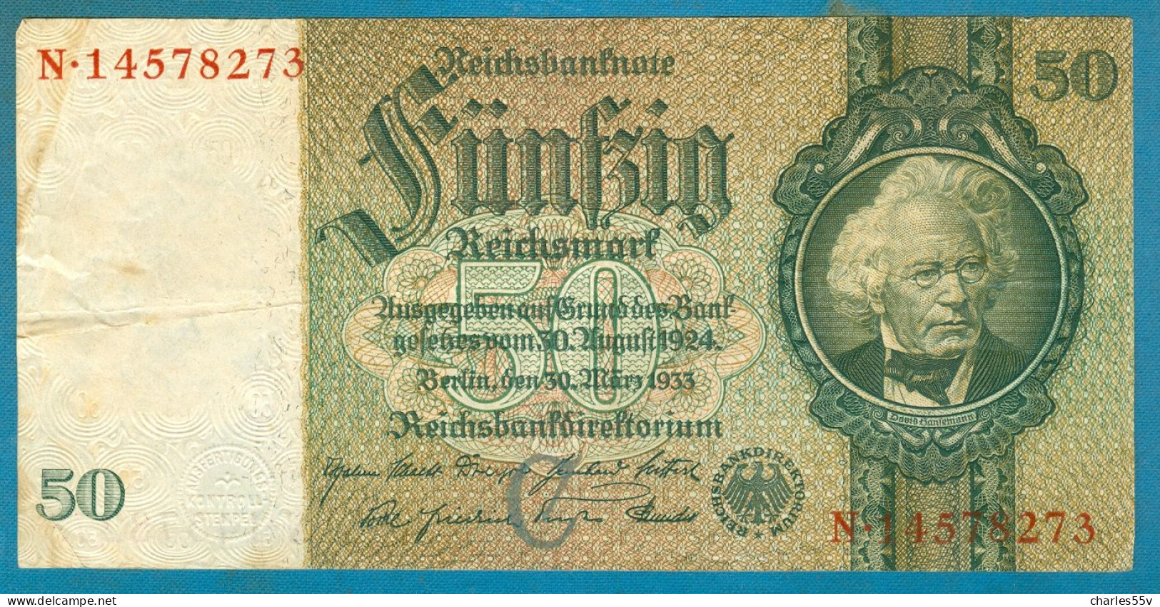 50 Mark 30.3.1933 Udr.C Serie N - 50 Reichsmark