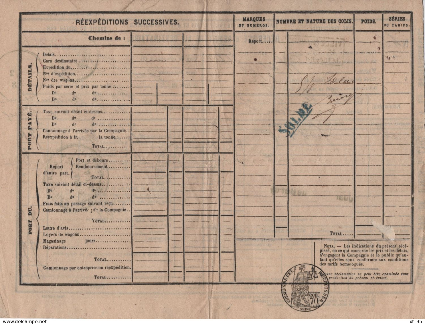 Recepisse Petite Vitesse - Chemins De Fer PLM - Villefranche - 1875 - Railway Post