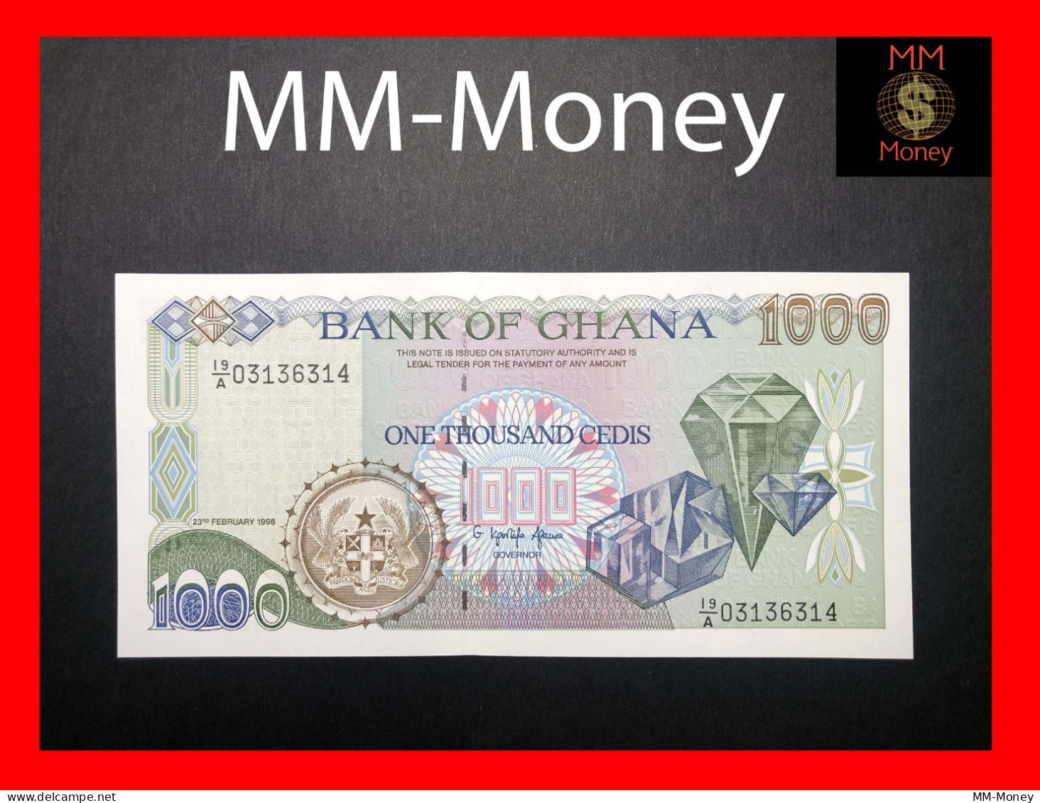 GHANA  1.000  1000 Cedis  23.2.1996   P.  29  *mm. 163 X 79*    UNC - Ghana