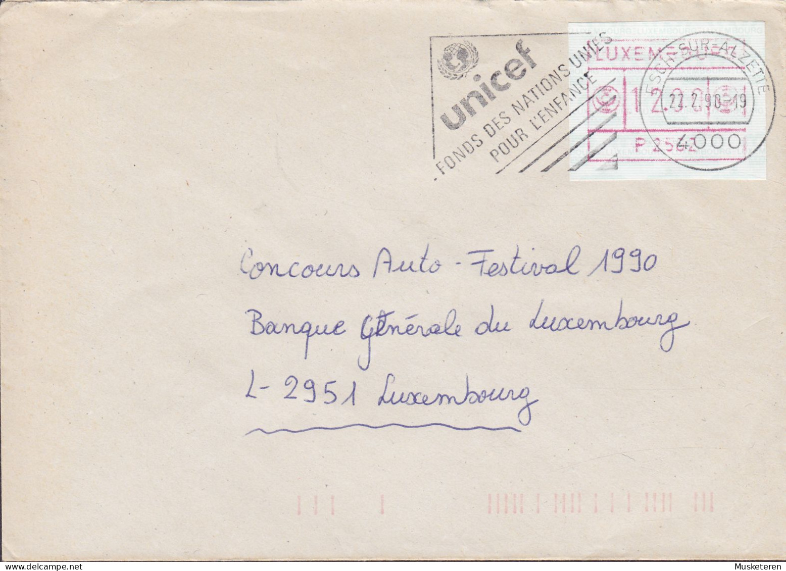 Luxembourg Slogan Flamme 'UNICEF' ESCH-SUR-ALZETTE 1990 Cover Brief Lettre ATM / Frama Label Franking - Maschinenstempel (EMA)