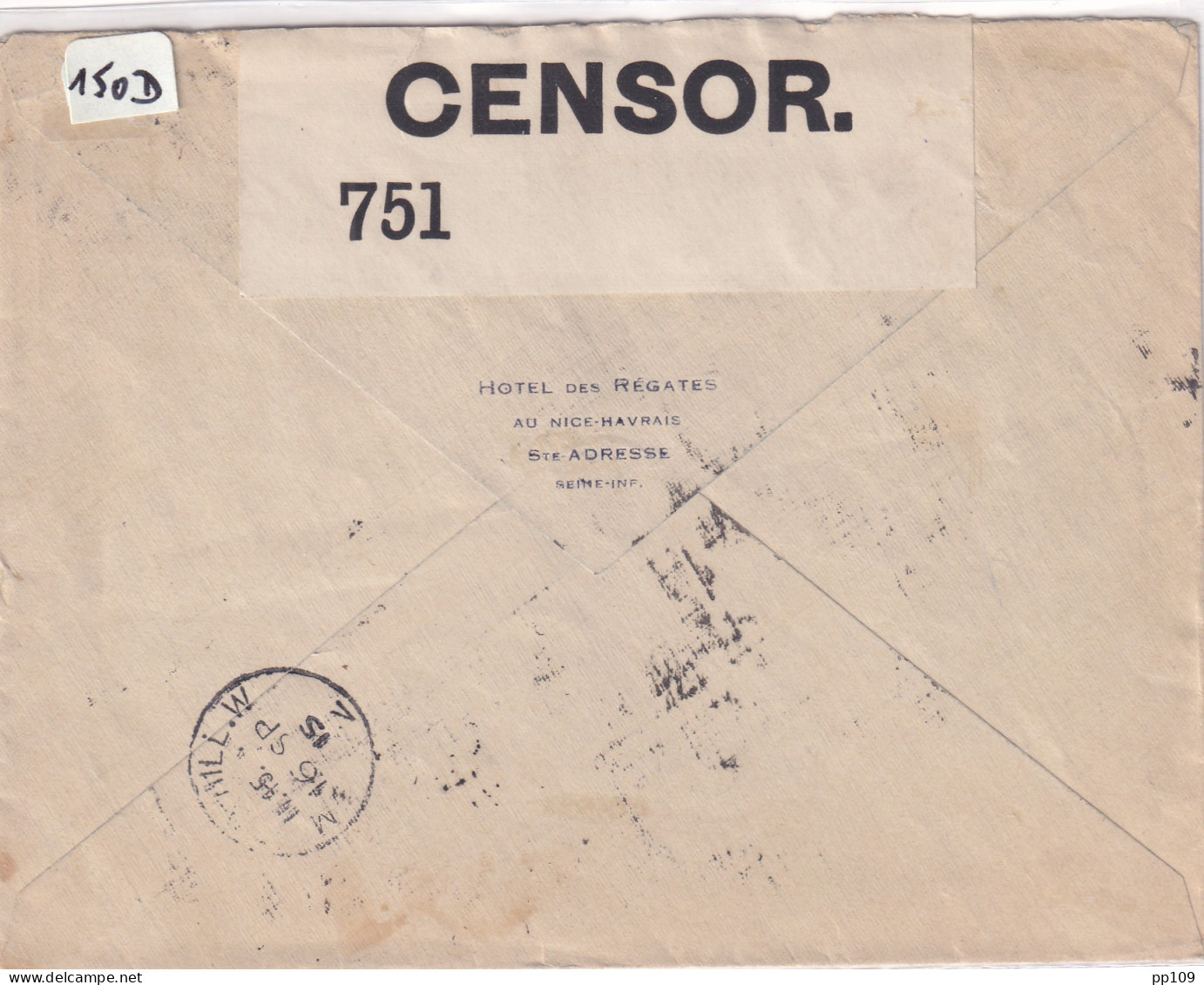  L TP Pellens Obl LE HAVRE SPECIAL 12 IX 1915 Vers Londres GB + Bande De Censure Anglaise  OPENED BY CENSOR 751  - Zona Non Occupata