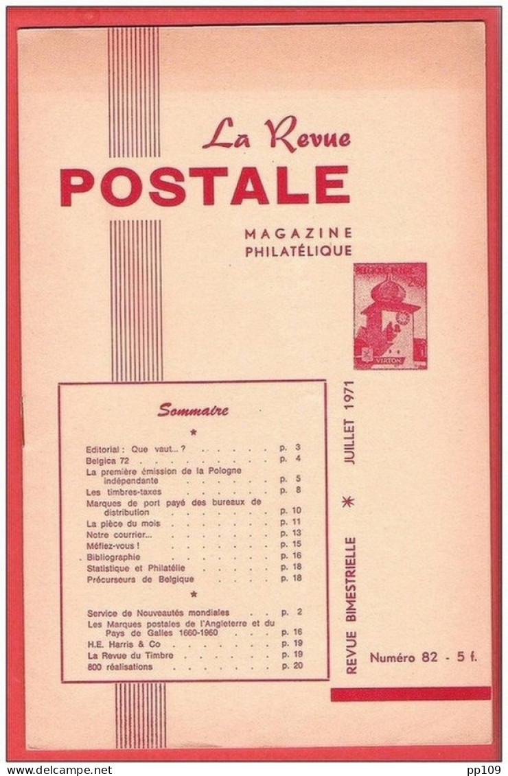 LA Revue Postale Magazine Philatélique  Bimestriel N° 82 En 1971 - Francés (desde 1941)