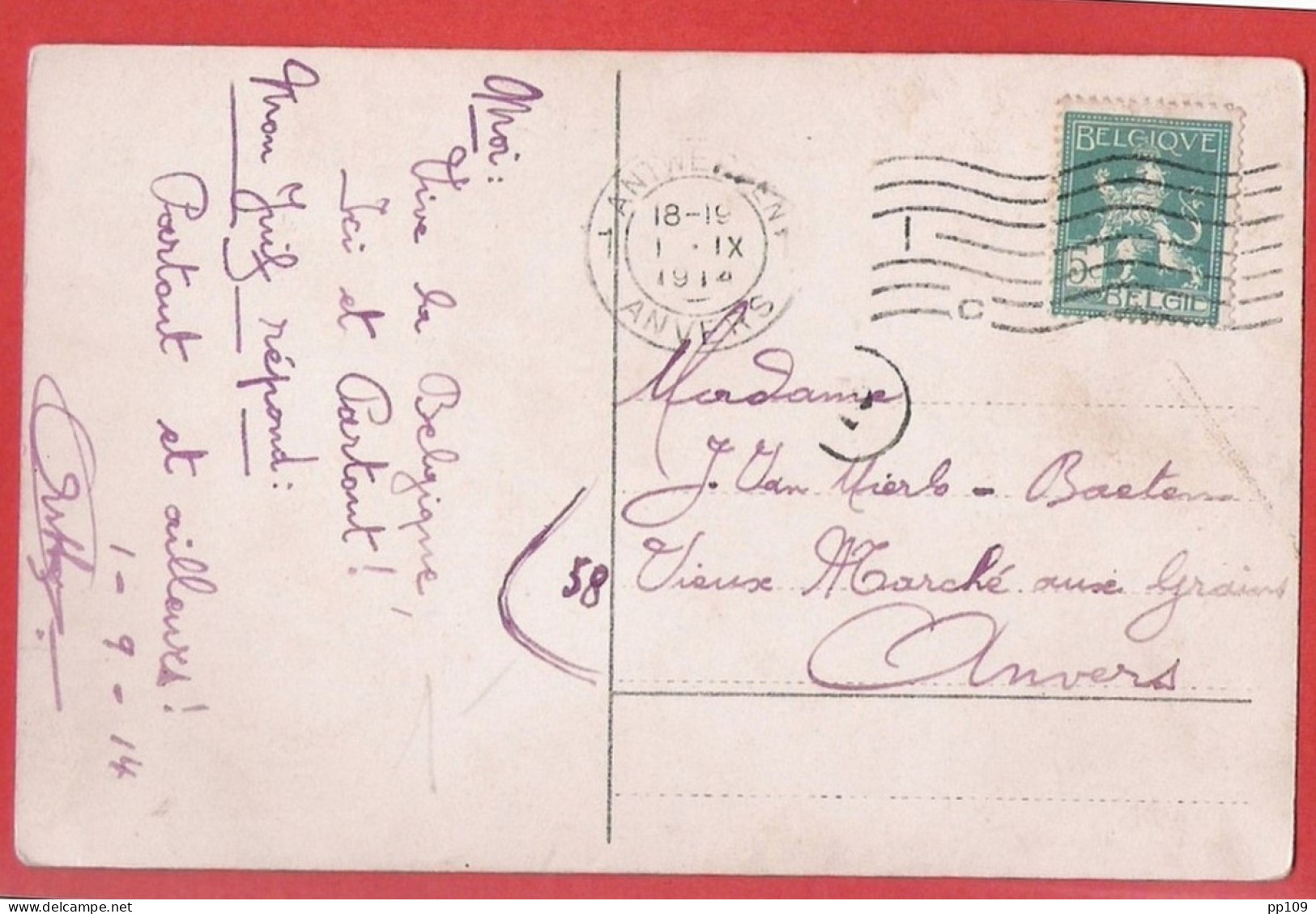 1914 1918 CP Obl ANTWERPEN ANVERS Le 1 IX 1914 - Not Occupied Zone