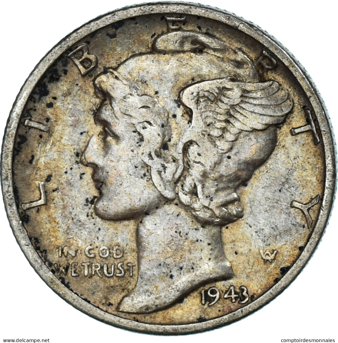 Monnaie, États-Unis, Dime, 1943 - 1916-1945: Mercury (Mercure)