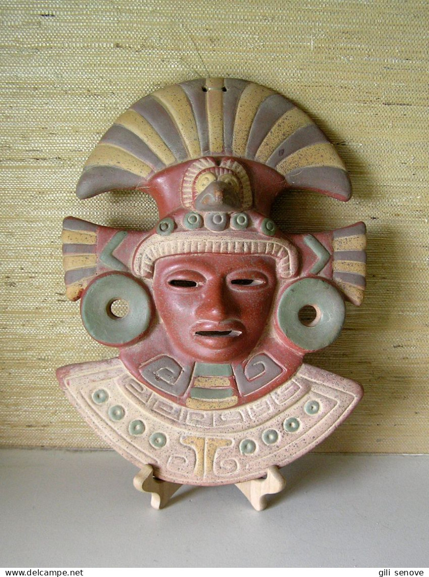 Aztec Eagle Warrior Ceramic Wall Mask - Pre-Columbian & Native American Art