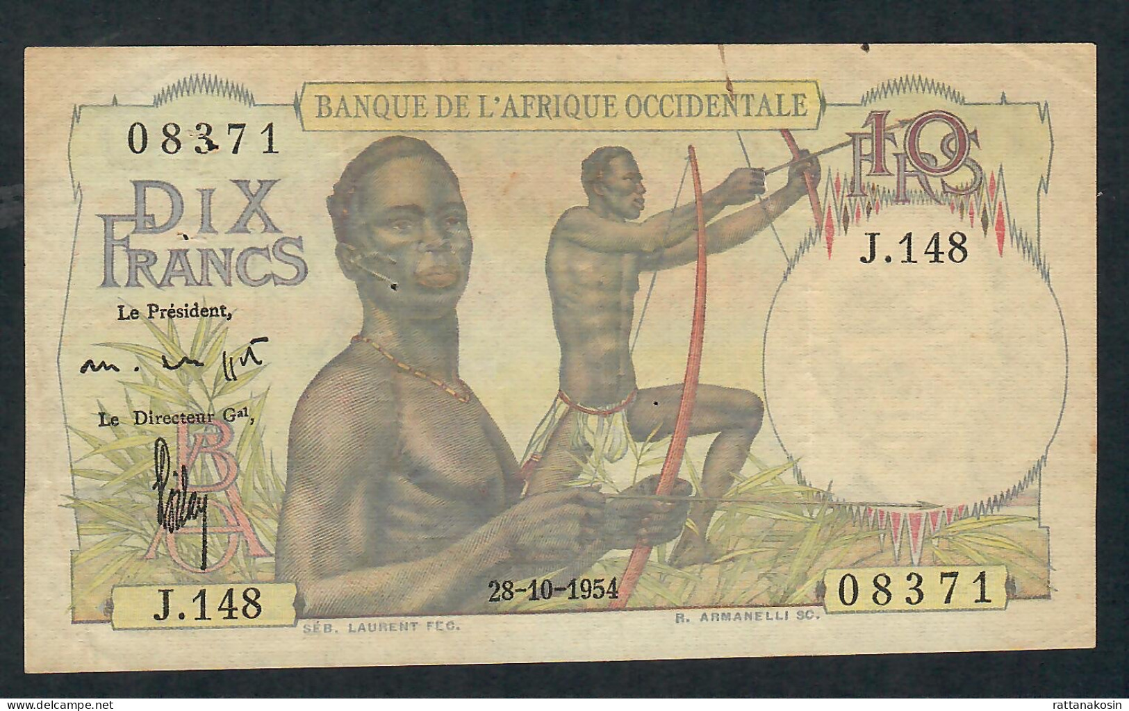 FRENCH WEST AFRICA AOF P36d 10 FRANCS 28.10.1954  FINE - Westafrikanischer Staaten