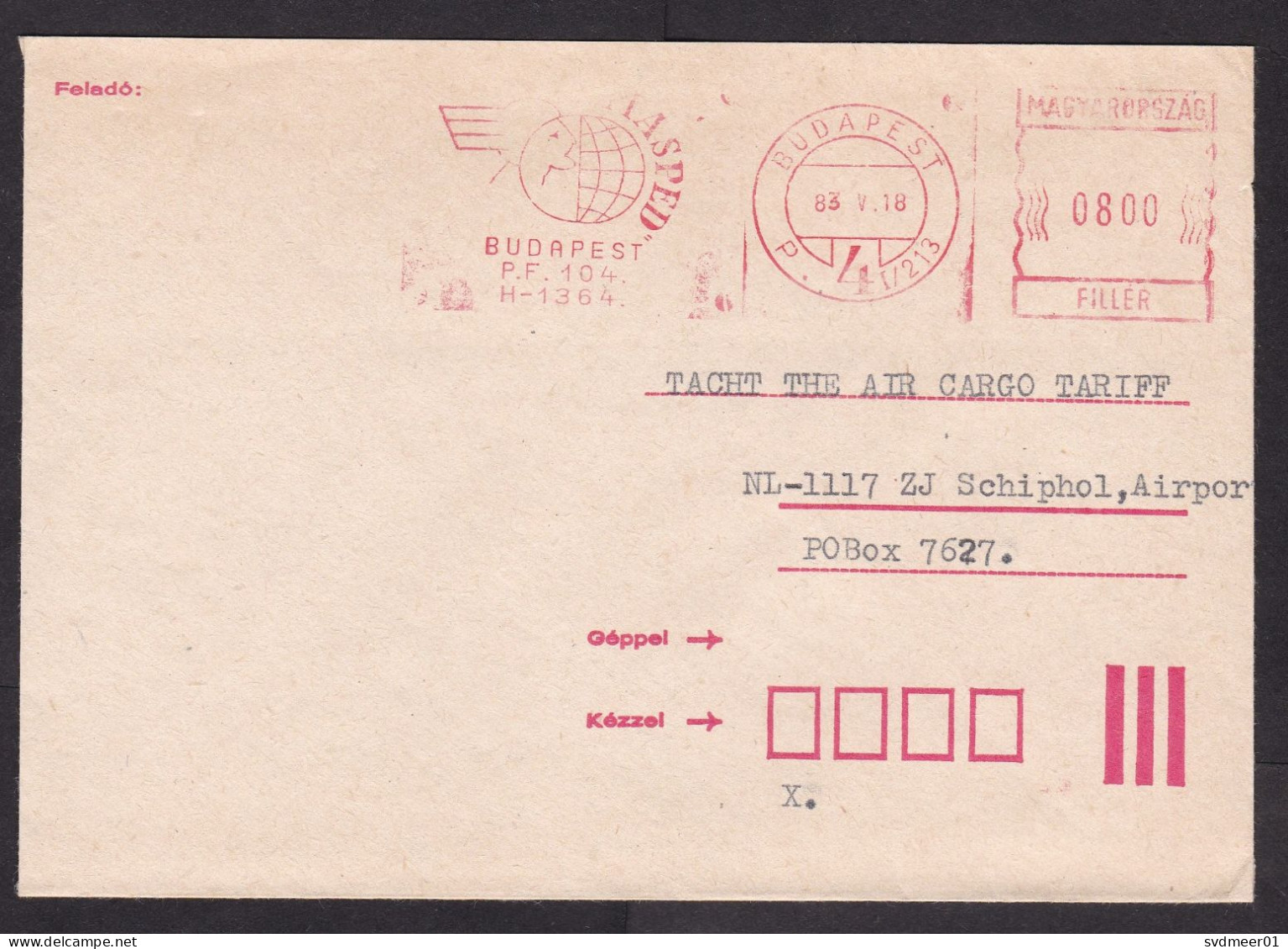 Hungary: Cover To Netherlands, 1983, Meter Cancel, Globe Logo (traces Of Use) - Lettres & Documents