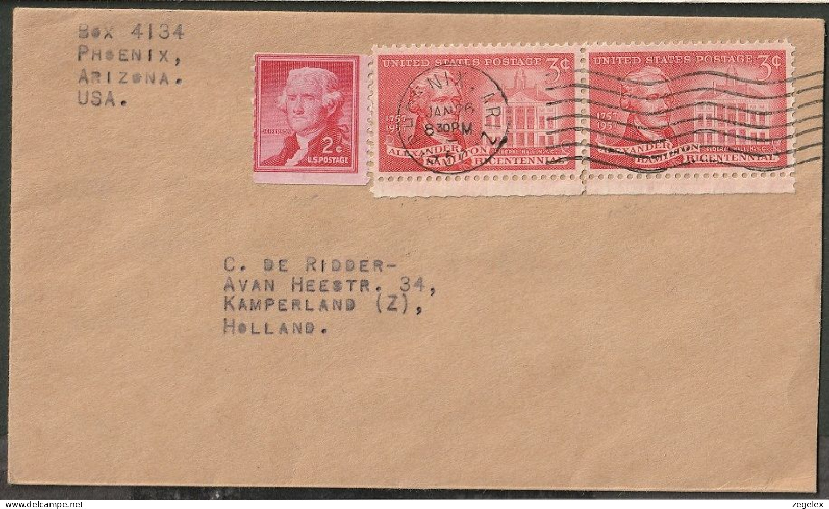 USA 1957 Postal Cover. Phoenix Arizona To Holland - 1941-60