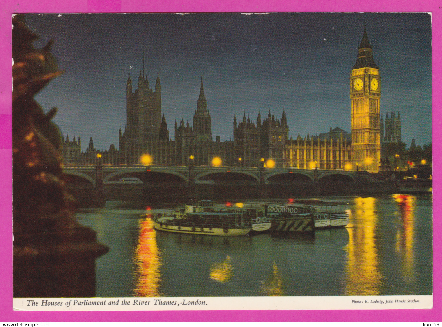 292321 / United Kingdom London House Parliament Thames River Night PC Used (O) 1973- 3P Christmas King Wenceslas Flamme - River Thames