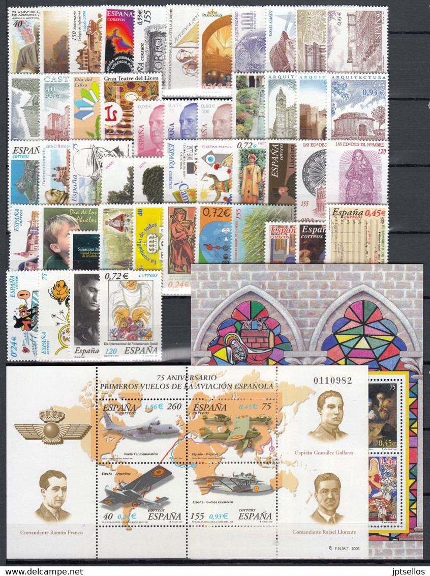 ESPAÑA 2001 Nº 3776/3856 AÑO COMPLETO NUEVO, MNH **, 48 SELLOS,7 HB,3 MP - Annate Complete