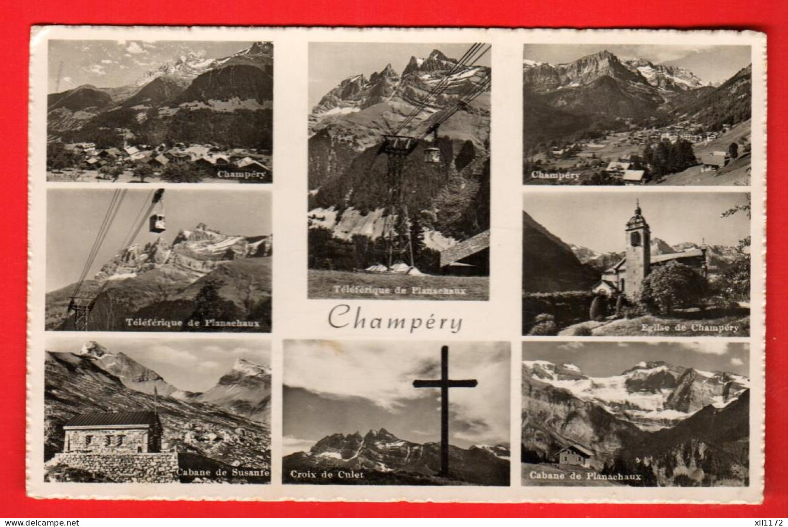 DBA-03  Champéry  Cabane Planachaux Culet  Planachaux, Multivues. Cachet Téléphérique. Circulé 1947 Dériaz 8845 - Champéry