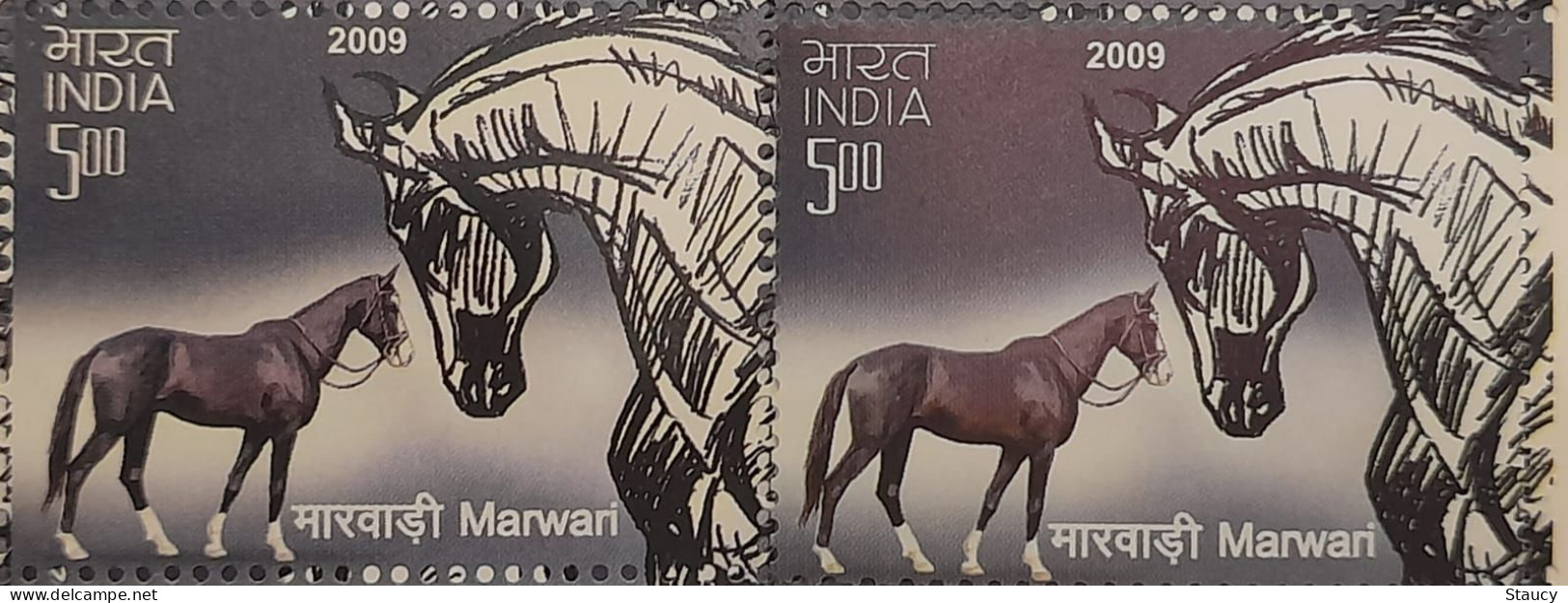 India 2009 Error Horses - Breeds Of Horses "error Dry Print Or Colour Variation" MNH, As Per Scan - Varietà & Curiosità