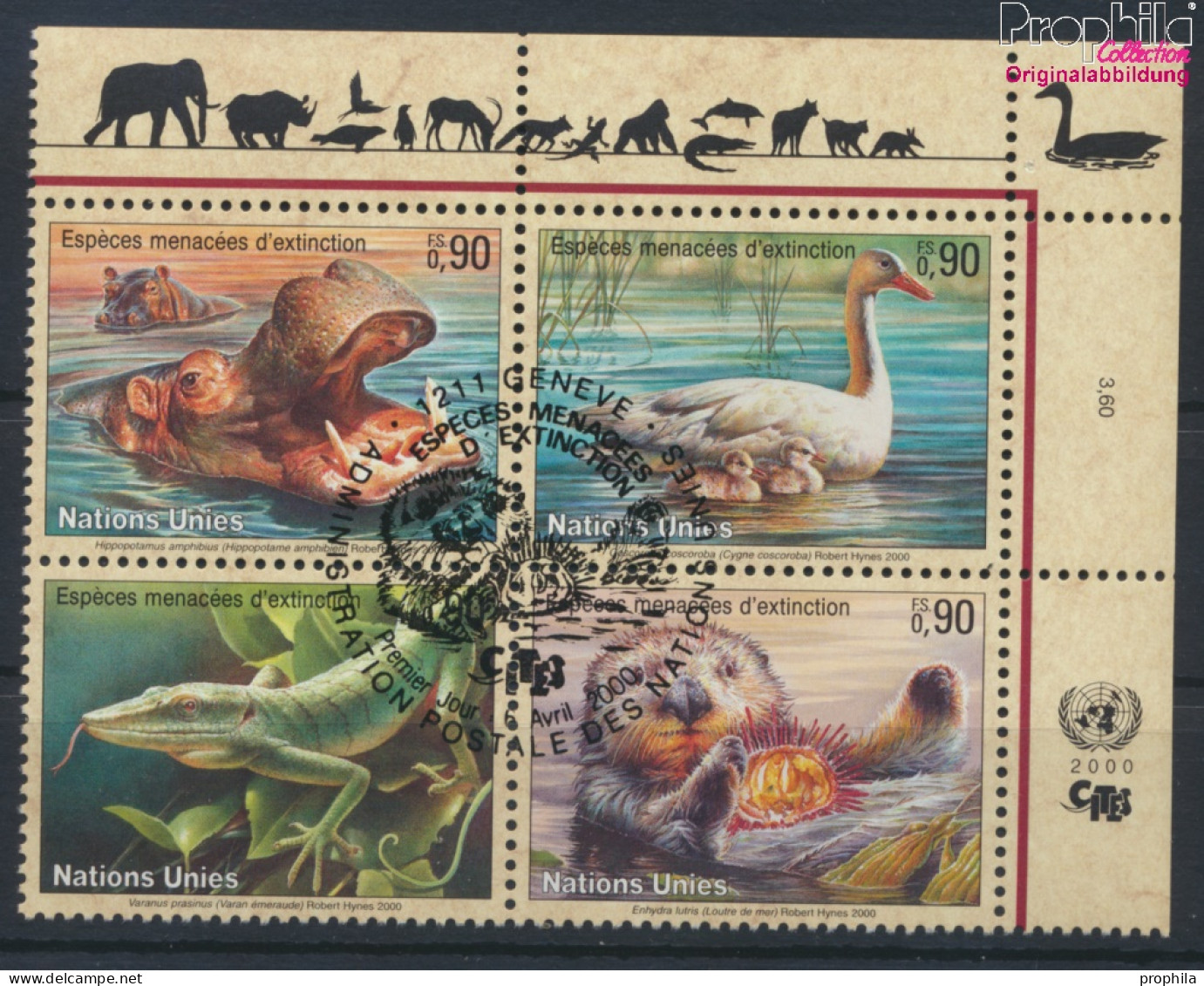 UNO - Genf 385-388 Viererblock (kompl.Ausg.) Gestempelt 2000 Gefährdete Tiere (10073021 - Used Stamps