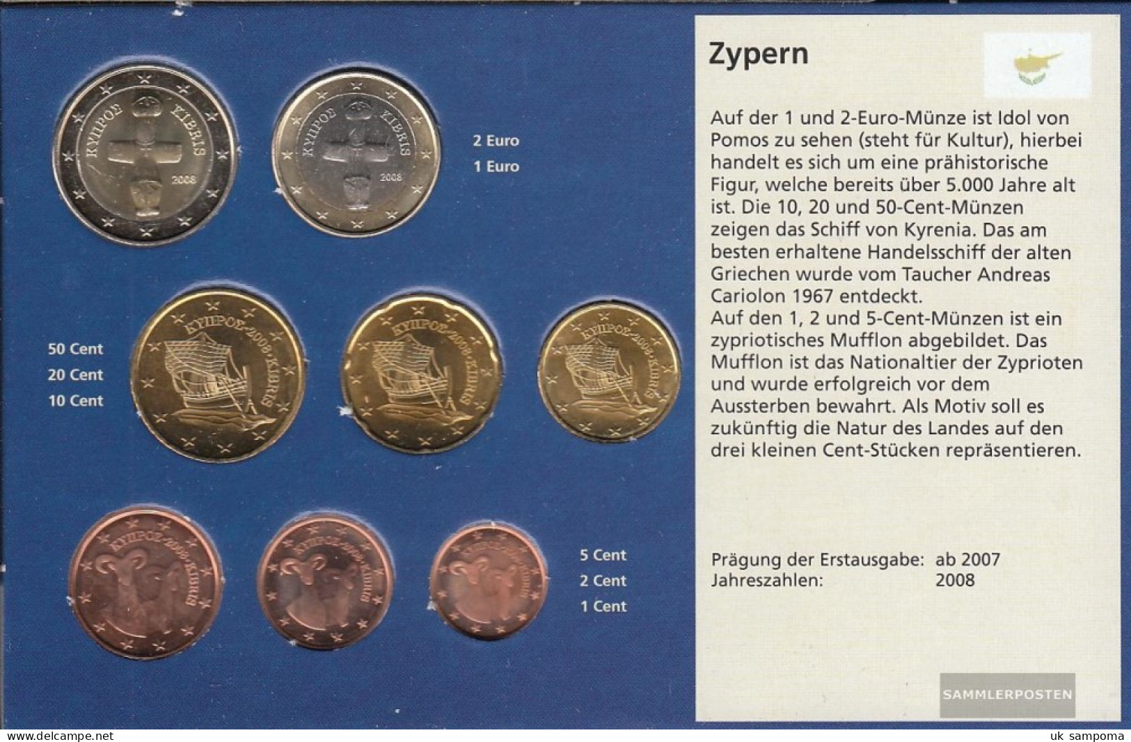 Cyprus 2008 Stgl./unzirkuliert Kursmünzensatz Stgl./unzirkuliert 2008 Euro-first Edition - Chipre