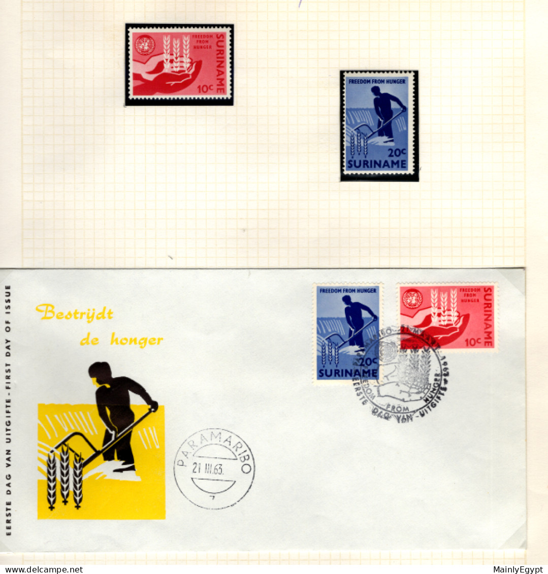 SURINAM 1963, World Free Of Hunger, 2 Stamps MNH, FDC - Alimentation