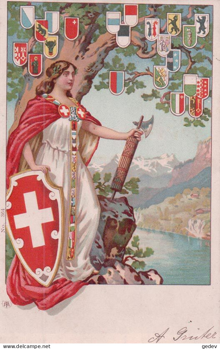 La Suisse, Helvetia Et Armoiries Des Cantons, Litho (23.8.1901) - St. Anton