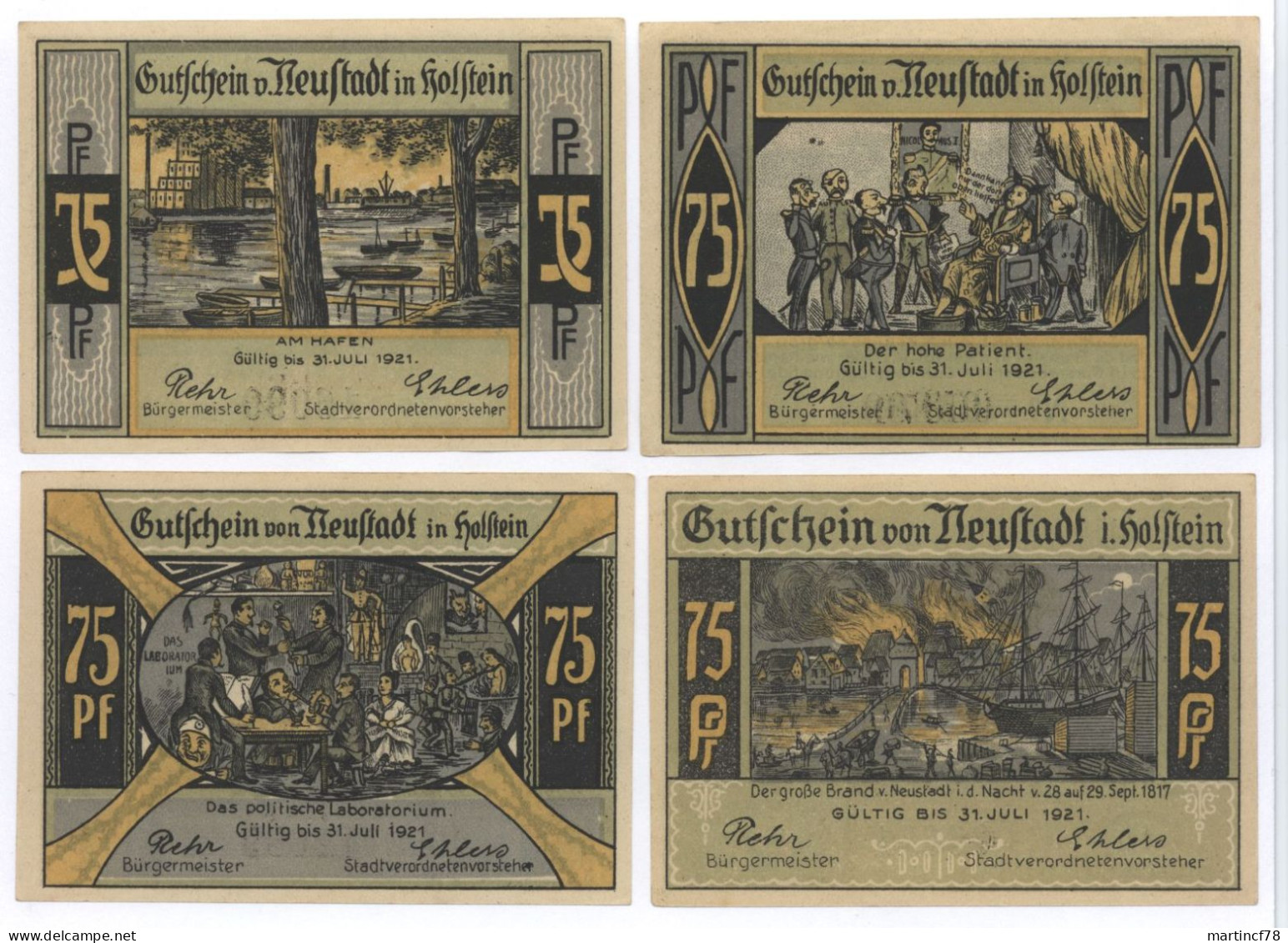 Notgeld Notgeldserie Gutschein Neustadt In Holstein 1921 4x75 Pf. - Collections