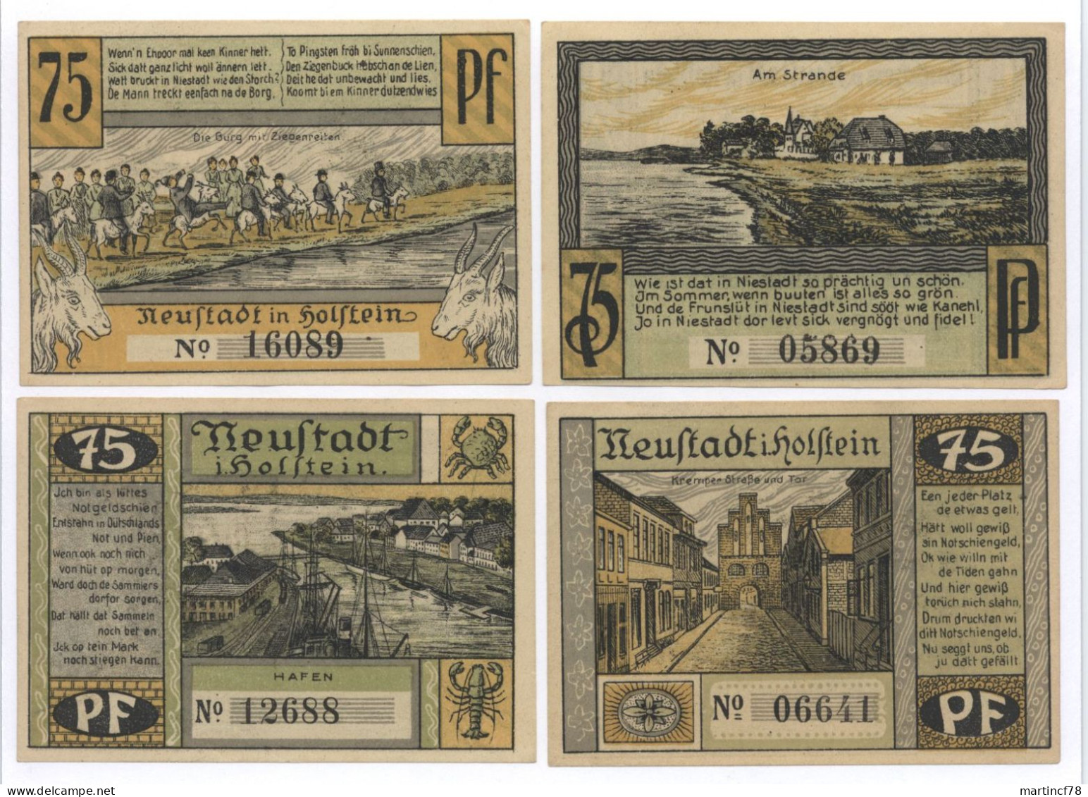 Notgeld Notgeldserie Gutschein Neustadt In Holstein 1921 4x75 Pf. - Collections