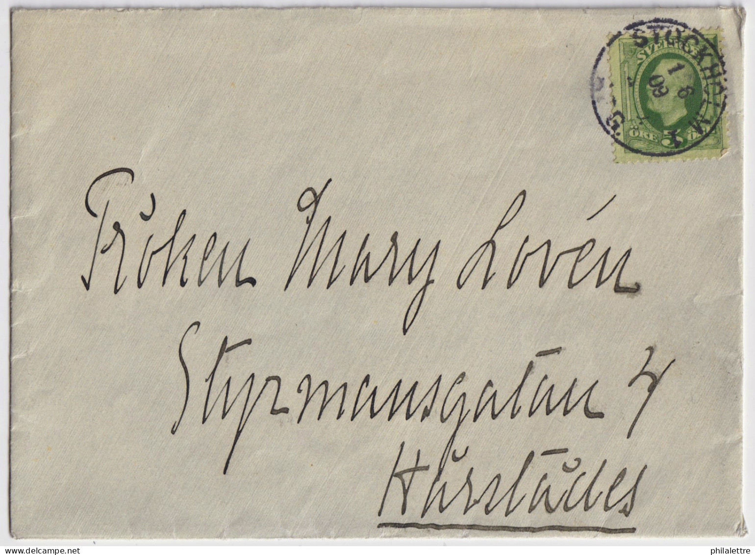 SUÈDE / SWEDEN - 1909 (Jun 1) 5ö Green Facit 52 Used Locally In Stockholm - Brieven En Documenten