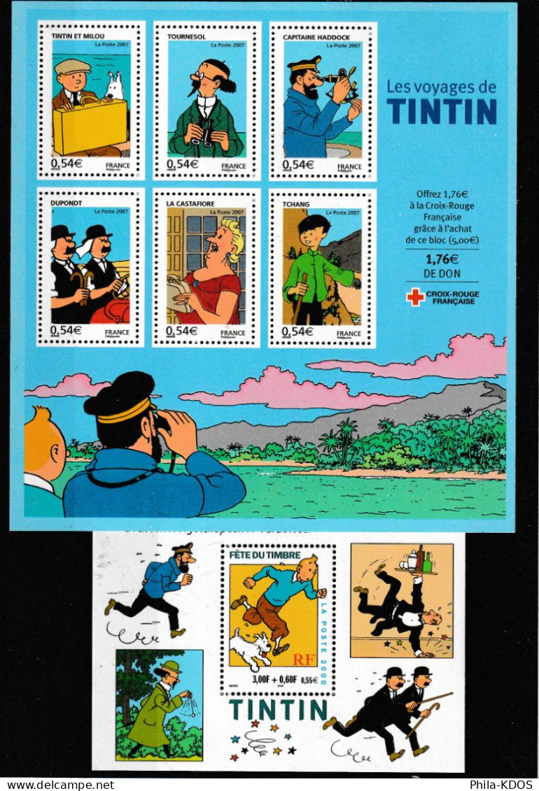 " LOT : TINTIN " Sur 2 Blocs Feuillets Neufs** MNH - Comics