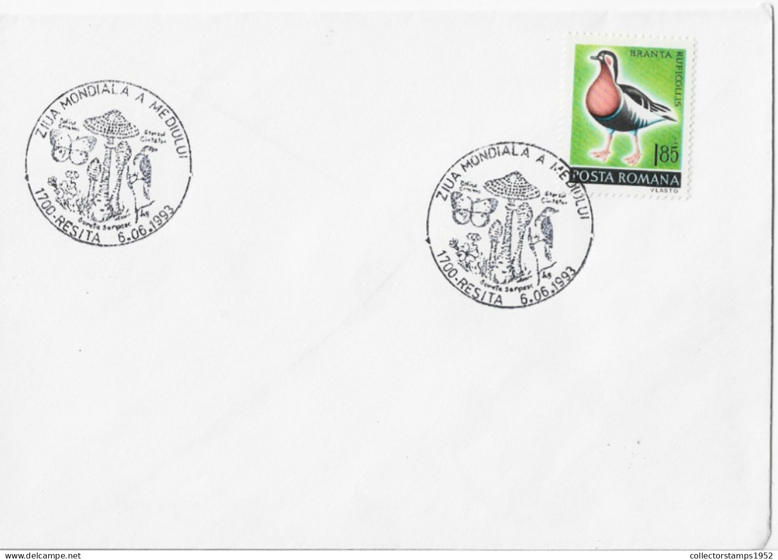 MUSHROOMS,RUFFICOLIS BIRD POLECAT ,NATURE DAY , SPECIAL COVER,RESITA ,1993 ROMANIA - Brieven En Documenten