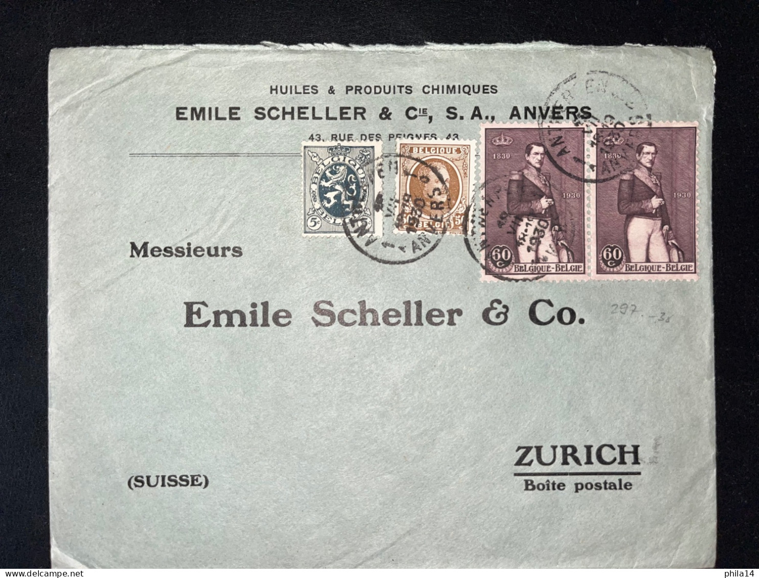 ENVELOPPE BELGIQUE / ANVERS POUR ZURICH SUISSE / 1930 - 1929-1941 Big Montenez