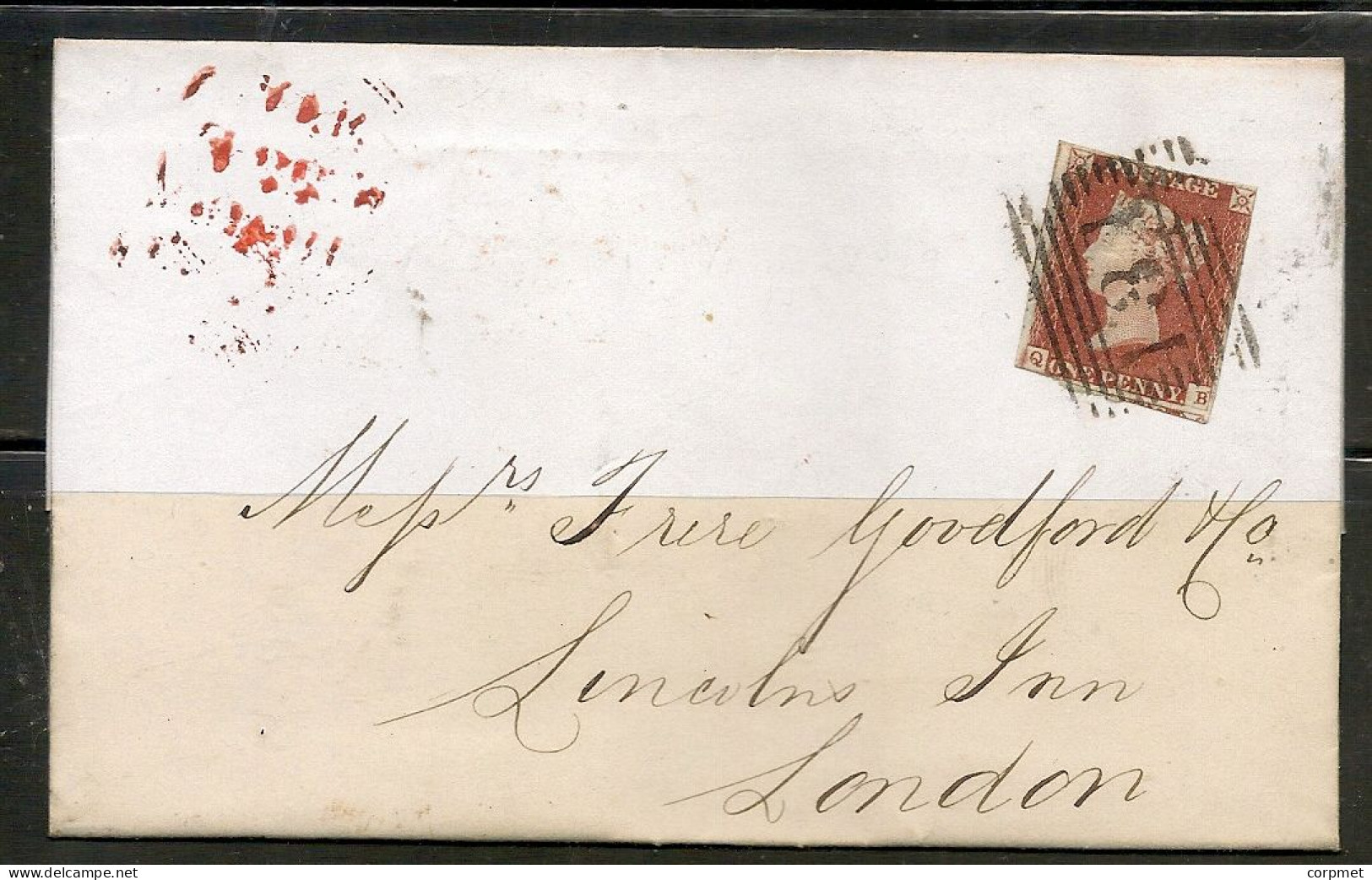 UK -1849 1d RED-BROWN  Numbered City Between Bars From EDINBURGH  To LONDON (reception At Back -orange CROWN Cancel) - Briefe U. Dokumente