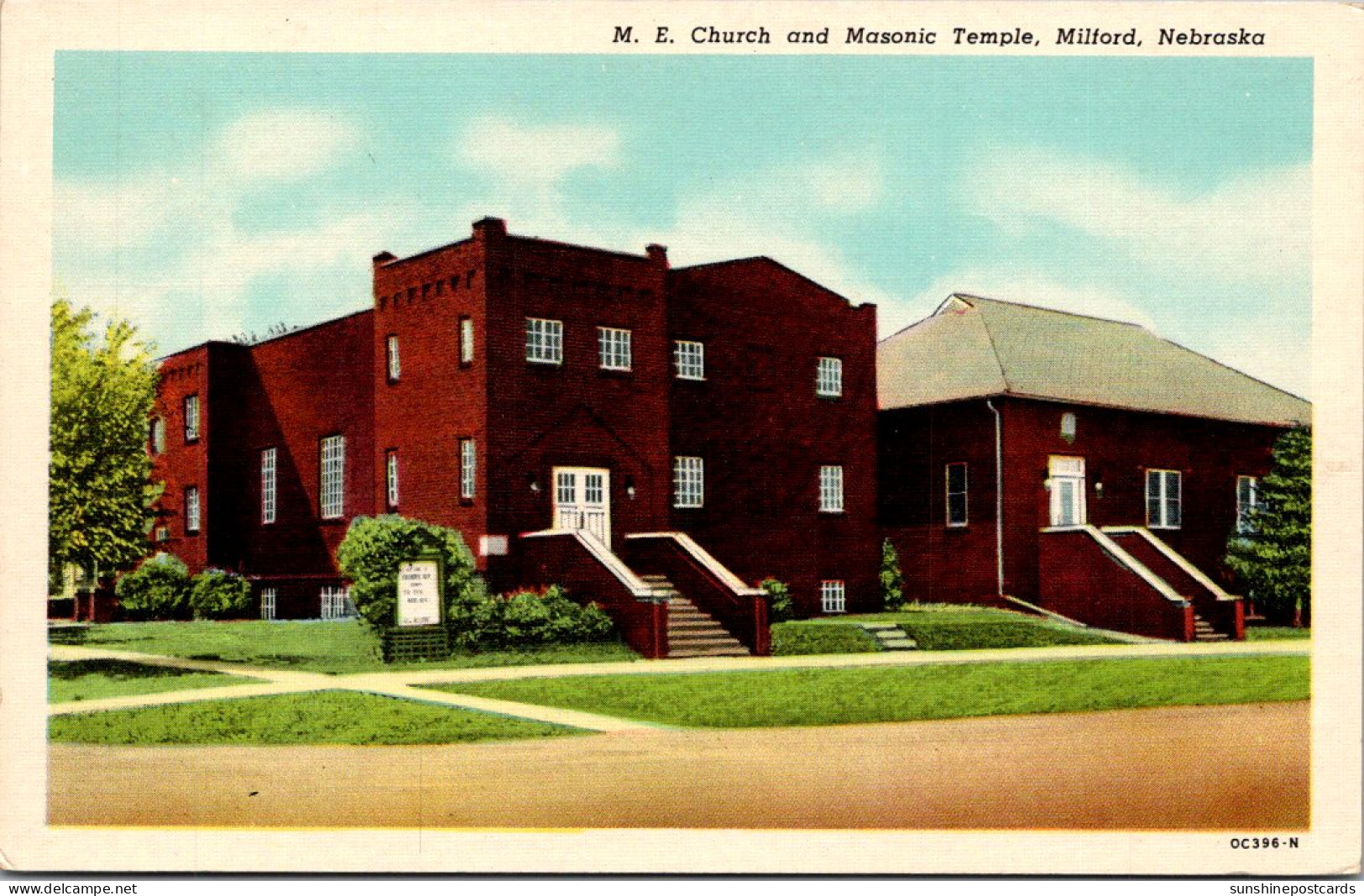 Nebraska Milford Masonic Temple And Methodist Episcopal Church Curteich - Andere & Zonder Classificatie