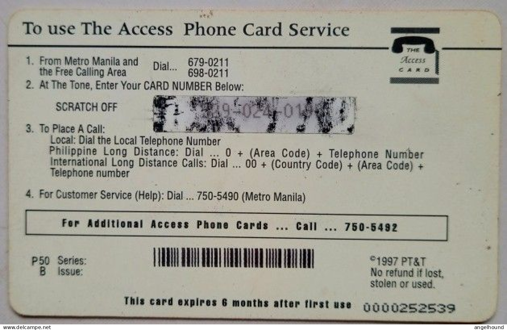 Philippines  PT & T  P50 Access Card  " Telephone " - Philippines