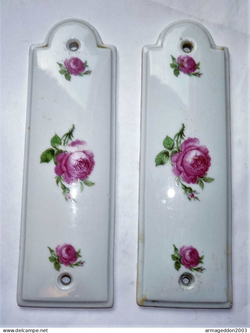 VINTAGE PAIRE 2 PLAQUE PROPRETE DE PORTE DECOR ROSE PORCELAINE LIMOGES CHAPUS /2 - Limoges (FRA)