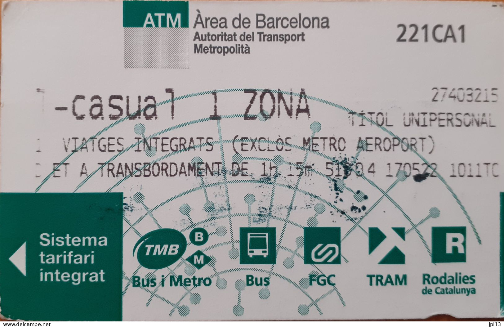 Ticket De Transport - ESPAGNE - 10 Trajets Métro Barcelone - Altri & Non Classificati