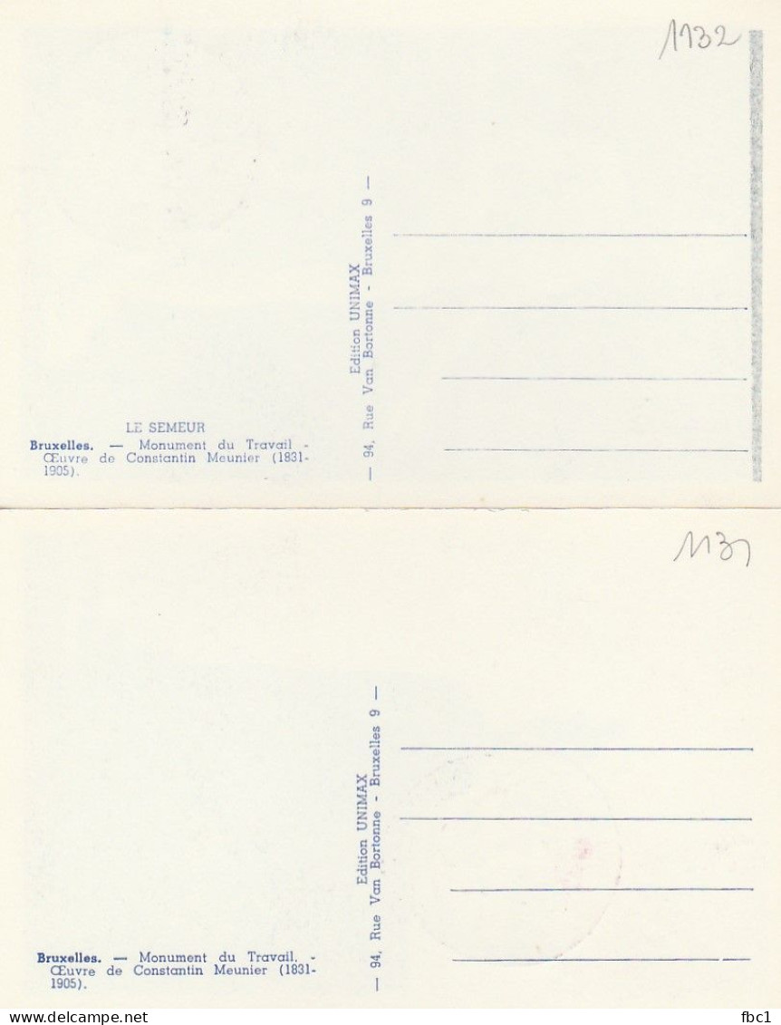 Belgique - 2 Cartes Maximum - N°1131 Et 1132 - 1960 - Oeuvres De Constantin Meunier - 1951-1960