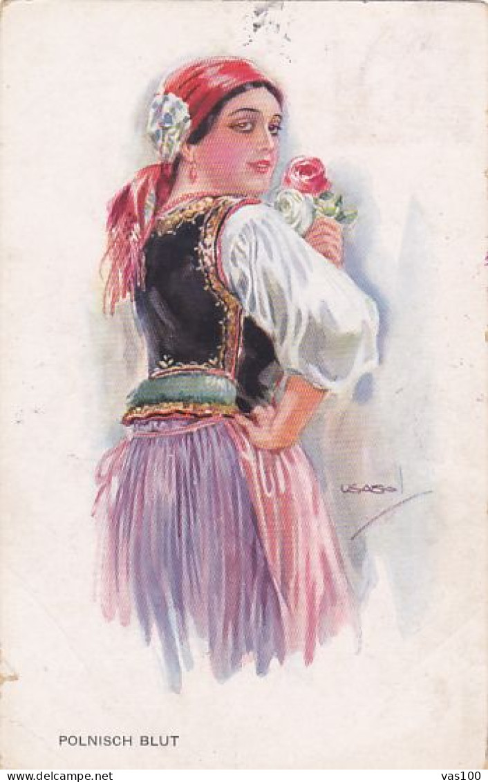 CPA ILLUSTRATIONS, SIGNED, USABAL- YOUNG WOMAN WITH ROSE - Usabal