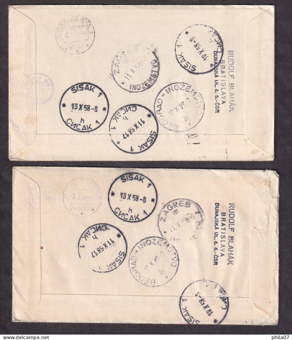 Czechoslovakia 1958 - Lot Of 4 First Day Covers Mostly Sent By Registered Mail To Sisak, Various Topic, Nice / 6 Scans - FDC