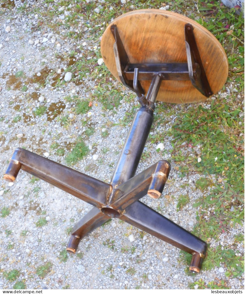 - TABOURET INDUSTRIEL BOIS & METAL VINTAGE REGLABLE EN HAUTEUR Déco XXe   E - Sonstige & Ohne Zuordnung