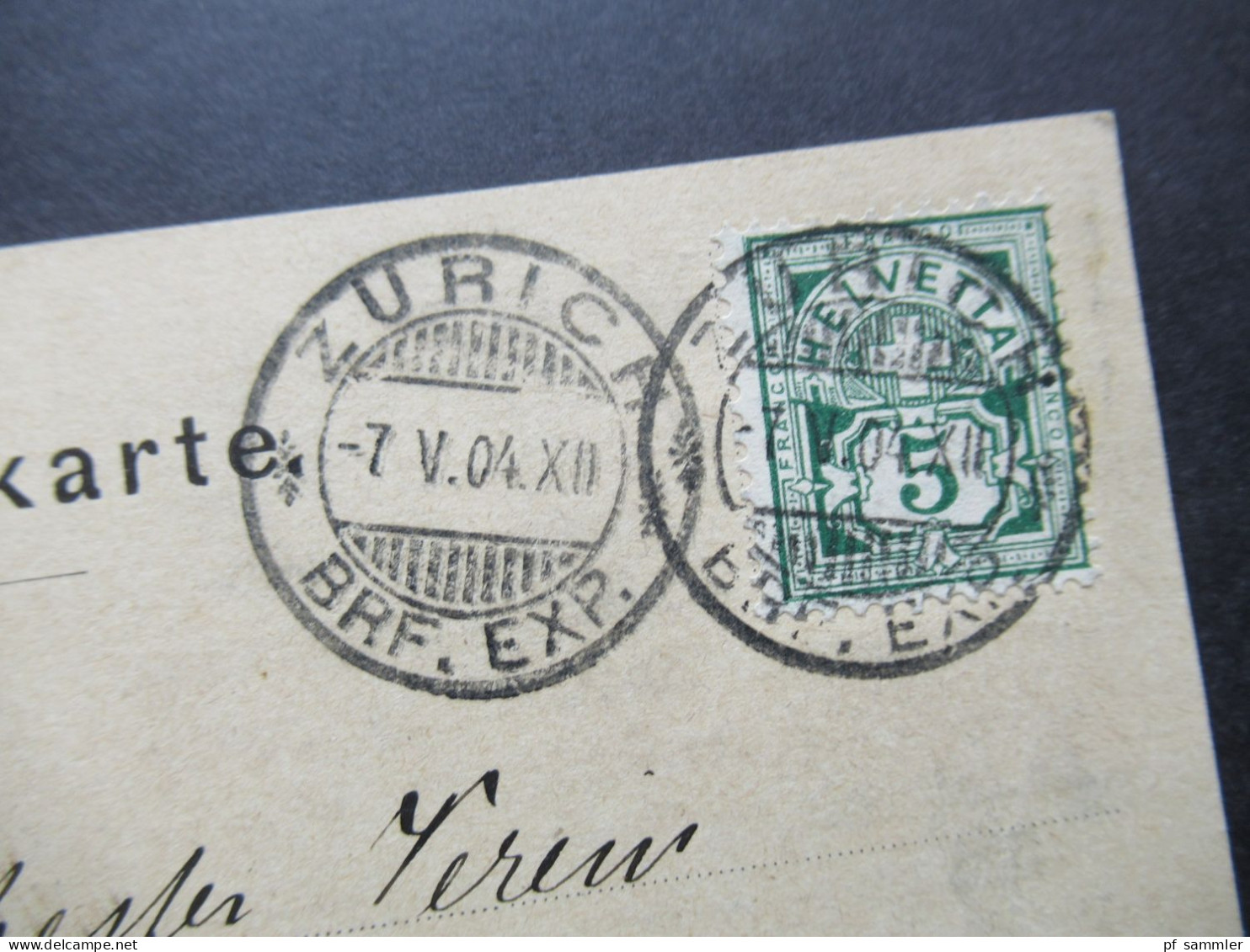 Schweiz 1904 Bedruckte Postkarte 2x Stempel Zürich Brf. Exp. Mit Ank. Stempel Langenthal / Gebrüder Hug Musikinstrumente - Lettres & Documents