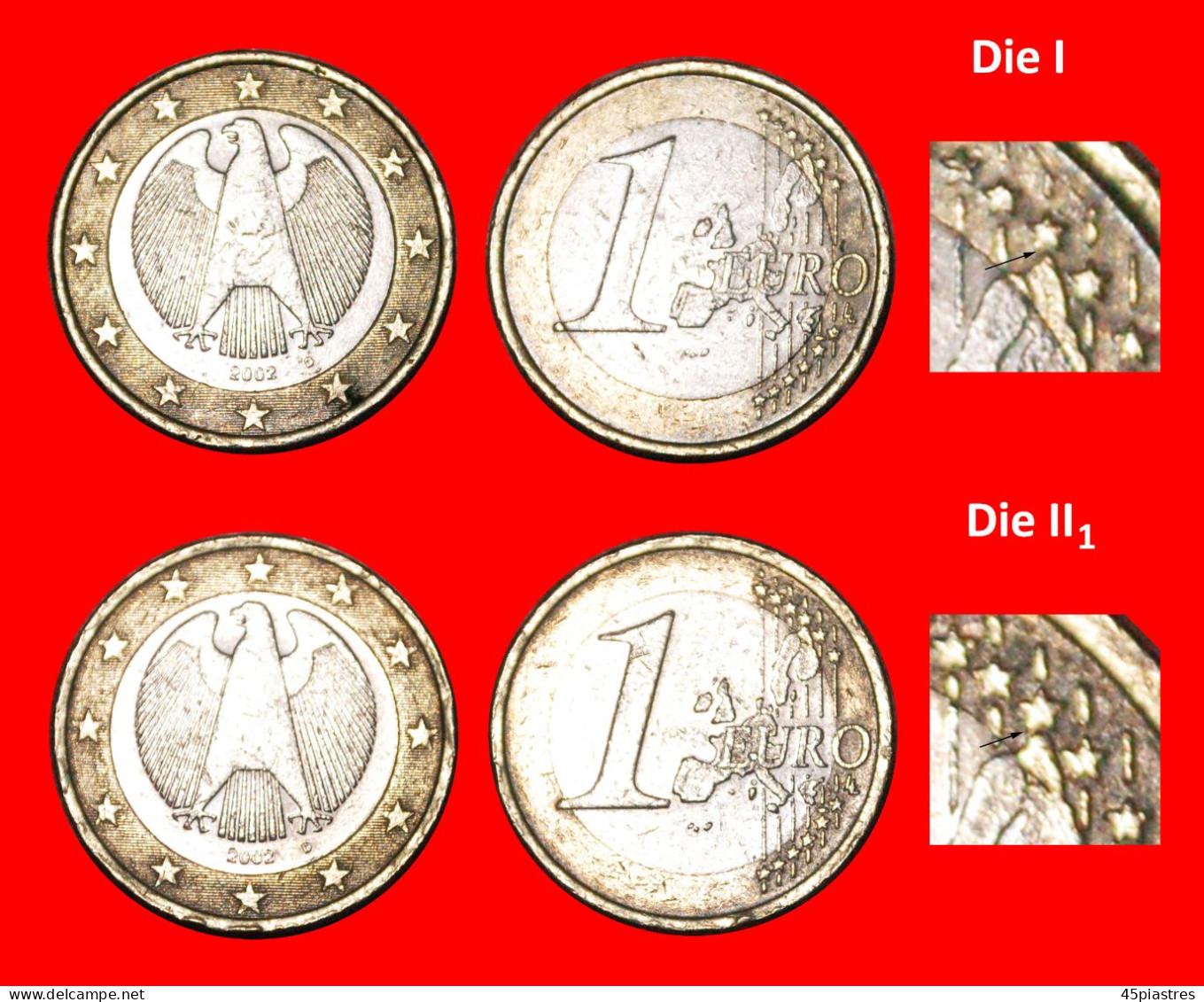 * PHALLIC TYPE 2002-2006: GERMANY  1 EURO 2002D TWO VARIETIES! · LOW START! · NO RESERVE!!! - Errores Y Curiosidades