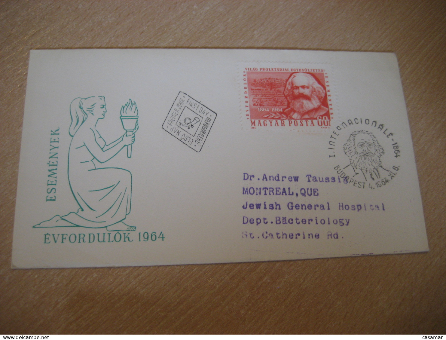 BUDAPEST 1964 To Montreal Canada KARL MARX Yv 1680 FDC Cancel Cover HUNGARY - Karl Marx