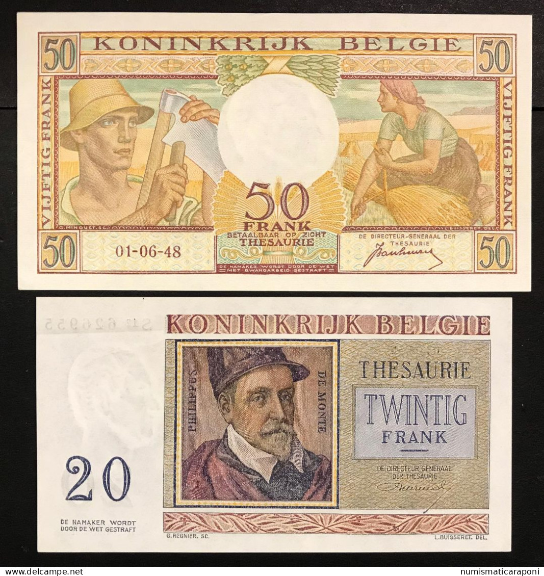 Belgio Belgie Belgique 20 Francs 1956 + 50 Francs 1948 Sup/q.fds Lotto 2573 - Sammlungen