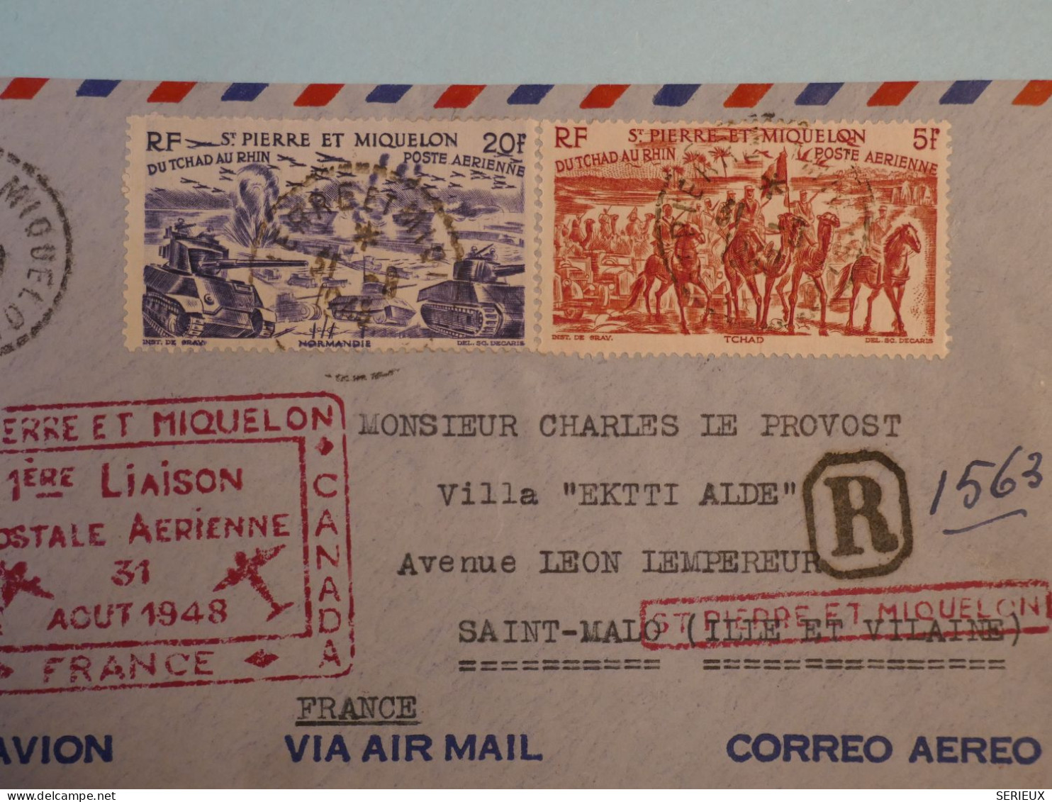 BT11 ST PIERRE & MIQUELON BELLE LETTRE   1948 1ER VOL  ST PIERRE A ST MALO  FRANCE +P AERIEN 12 15 +AFFRANCH. PLAISANT + - Covers & Documents