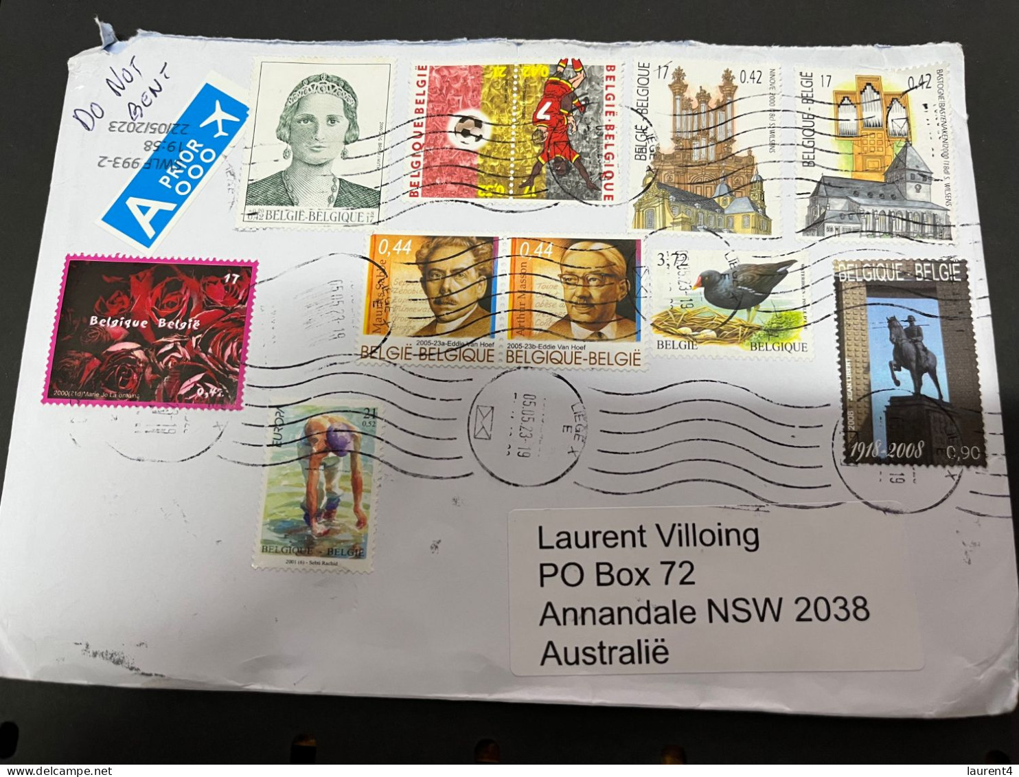 (2 R 27) Letters Posted From Belgium To Australia - 1 Cover (posted During COVID-19) 11 Stamps - 23 X 16 Cm - Briefe U. Dokumente